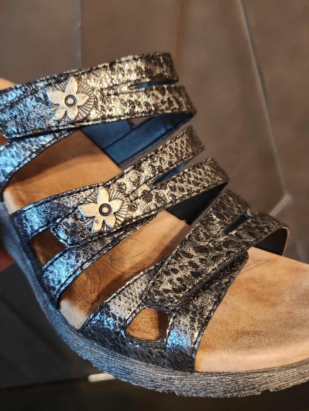 Romika Comfort Black/silver Multi-Strap Wedge Sandals Womens Us 6-6.5 EU 37 - Picture 2 of 10